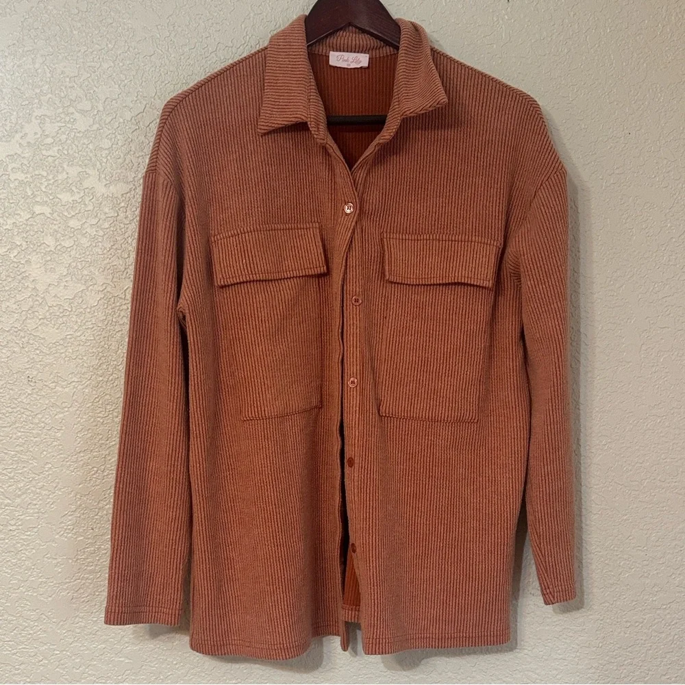 Pink Lily Rust Ribbed Jacket - Picture 1 of 3